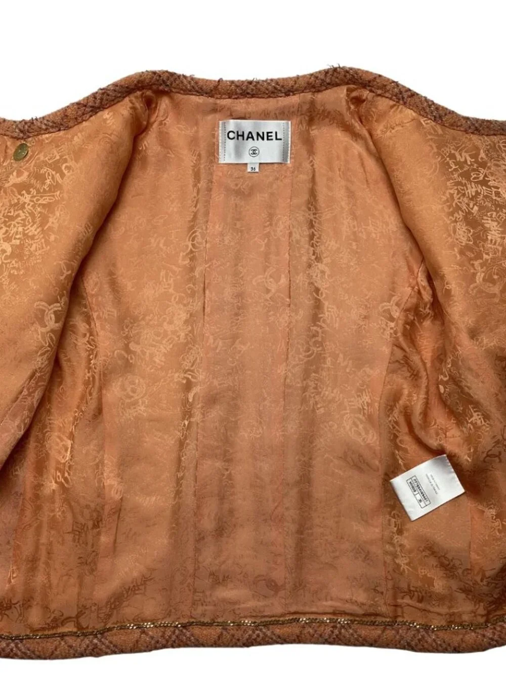 CHANEL Orange Wool Tweed Double Breasted Jacket Spring 2024 Size 36